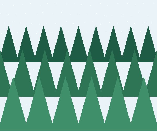 Pine Forest tumbler wrap design: three rows of green pine trees on snow