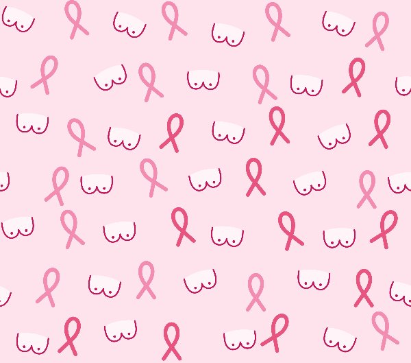 Pink Ribbons & Boobies tumbler wrap design: pink awareness ribbons and cartoon boob doodles on light pink