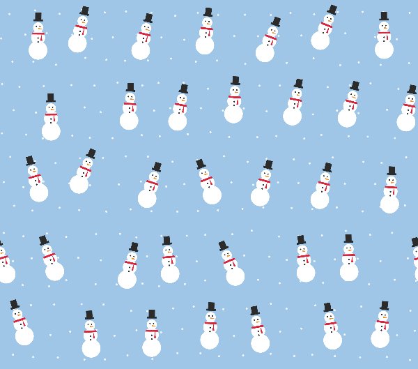 Snowmen tumbler wrap design: snowmen with top hats and red scarves on light blue with snow