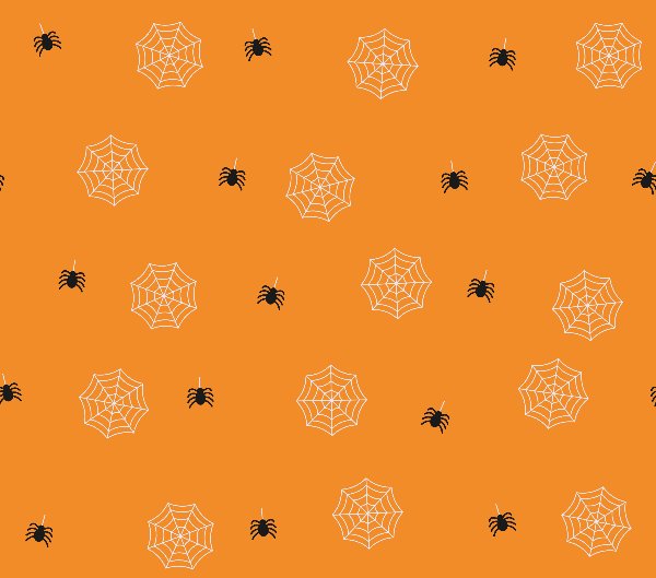 Spiderwebs tumbler wrap design: white spiderwebs and black spiders on orange