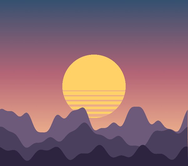 Sunset Mountains free tumbler wrap design: striped retro sun over layered mountains